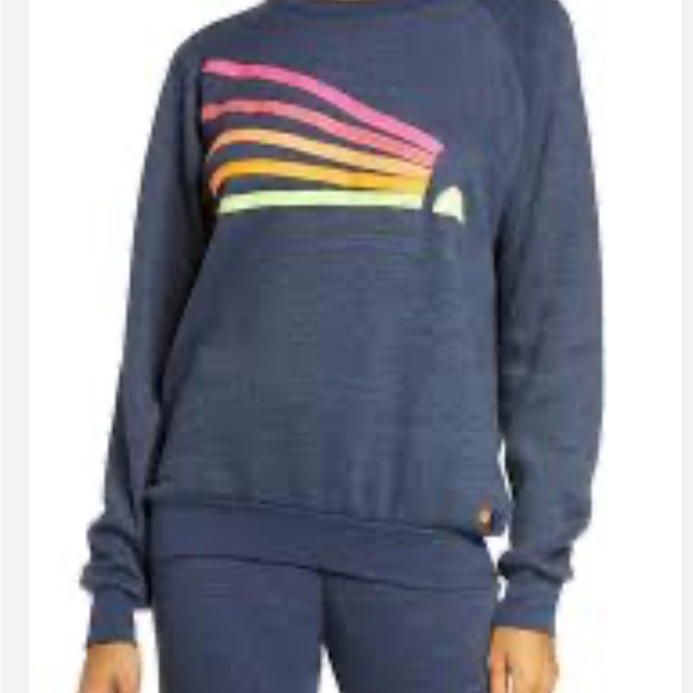 Aviator Nation daydream heather Sweatshirt with Rainbow Stripes